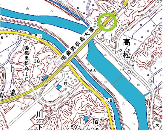 鳴瀬奥松島大橋付近の被害箇所の地図