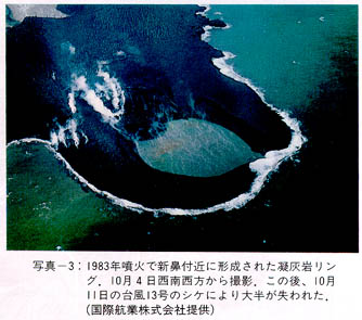 1983年噴火で形成された凝灰岩リングの写真
