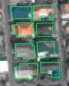 IKONOS画像（大垣市街）（(C)日本スペースイメージング（株））IKONOS画像を使った建物輪郭の取得（右）
