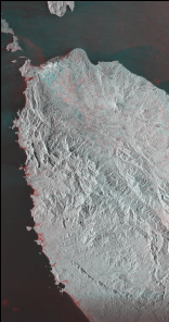 図１地震前後に撮影したインドネシア・スマトラ島北部のデータを比較し、レーダー反射強度を比較した画像
