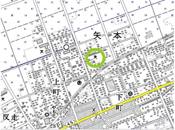 電子基準点を設置している矢本東小学校の地図