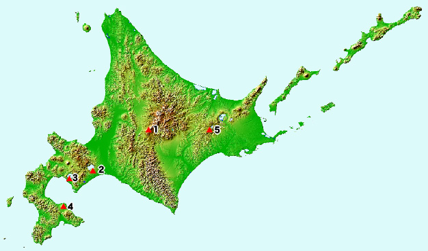 画像：国土地理院で観測を強化している北海道の活火山