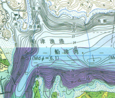 画像：沿岸海域地形図（上）と沿岸海域土地条件図（下）