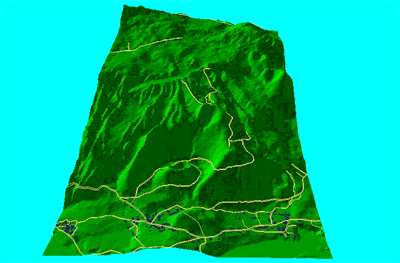 図2 三宅島・雄山の溶岩流シミュレーション結果を表示した画面