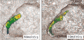 メッシュサイズを変えた場合の計算結果の相違、鳥海山の画像