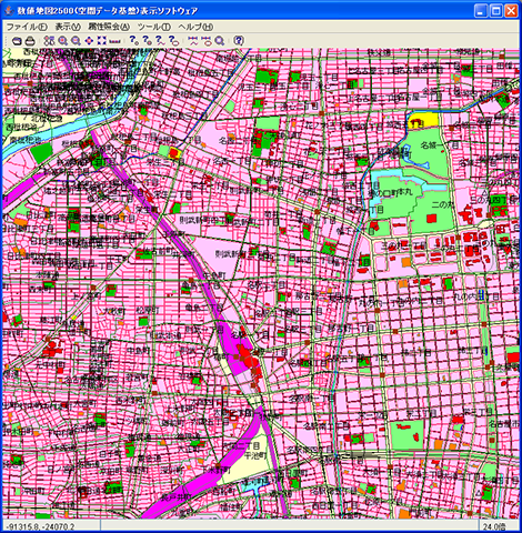 ビューワーでの名古屋市の地図表示例