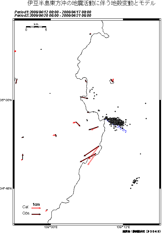 伊豆半島東方沖の地震活動に伴う地殻変動とモデル