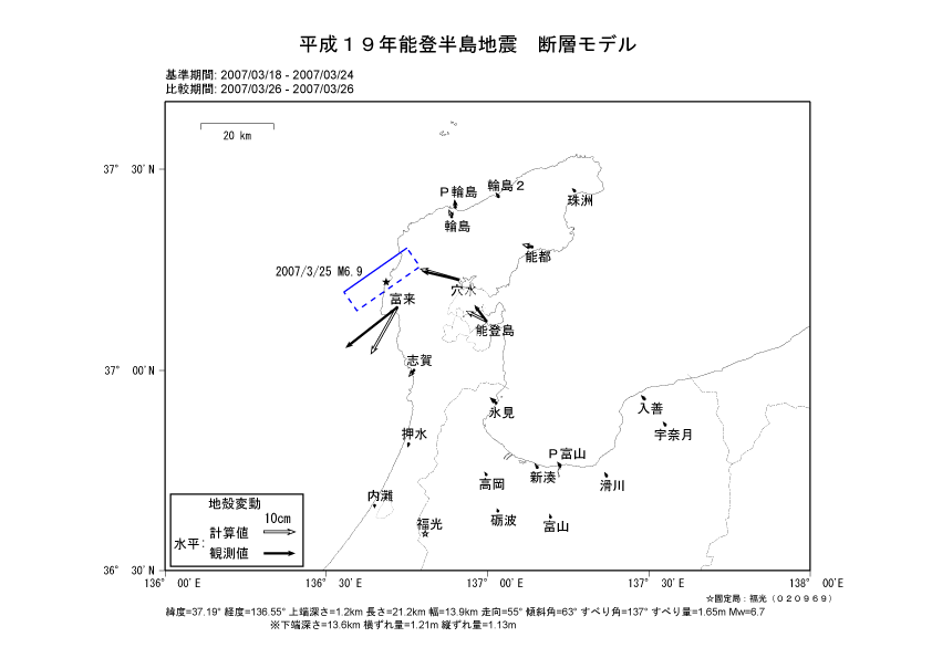 「平成19年（2007年）能登半島地震」 断層モデル