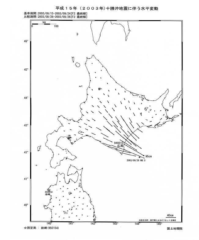 「平成15年（2003年）十勝沖地震」に伴う水平変動図