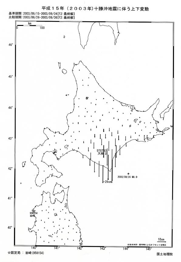 「平成15年（2003年）十勝沖地震」に伴う上下変動図
