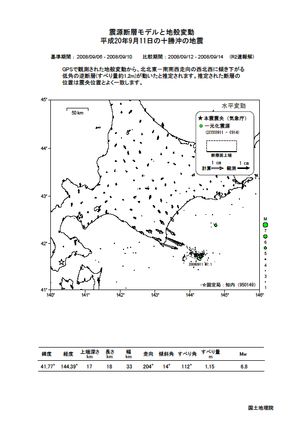 十勝沖の地震の震源断層モデル