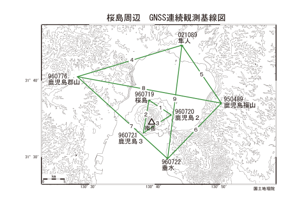 桜島周辺の観測基線図