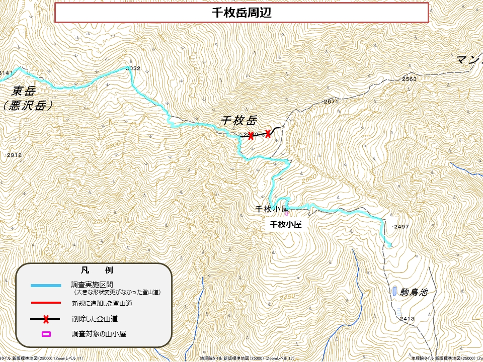 千枚岳周辺登山道調査マップ