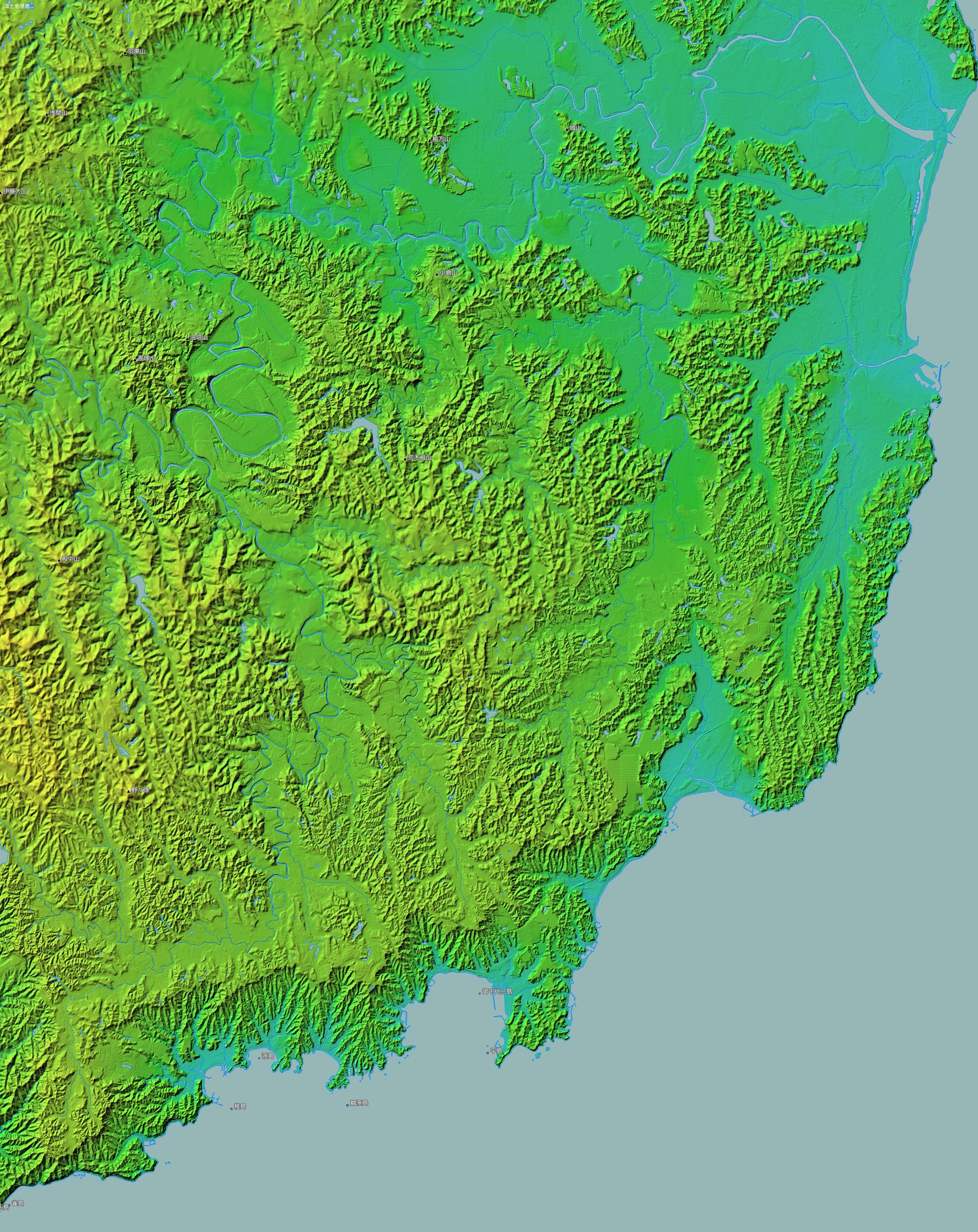 地理院地図色別標高図夷隅川