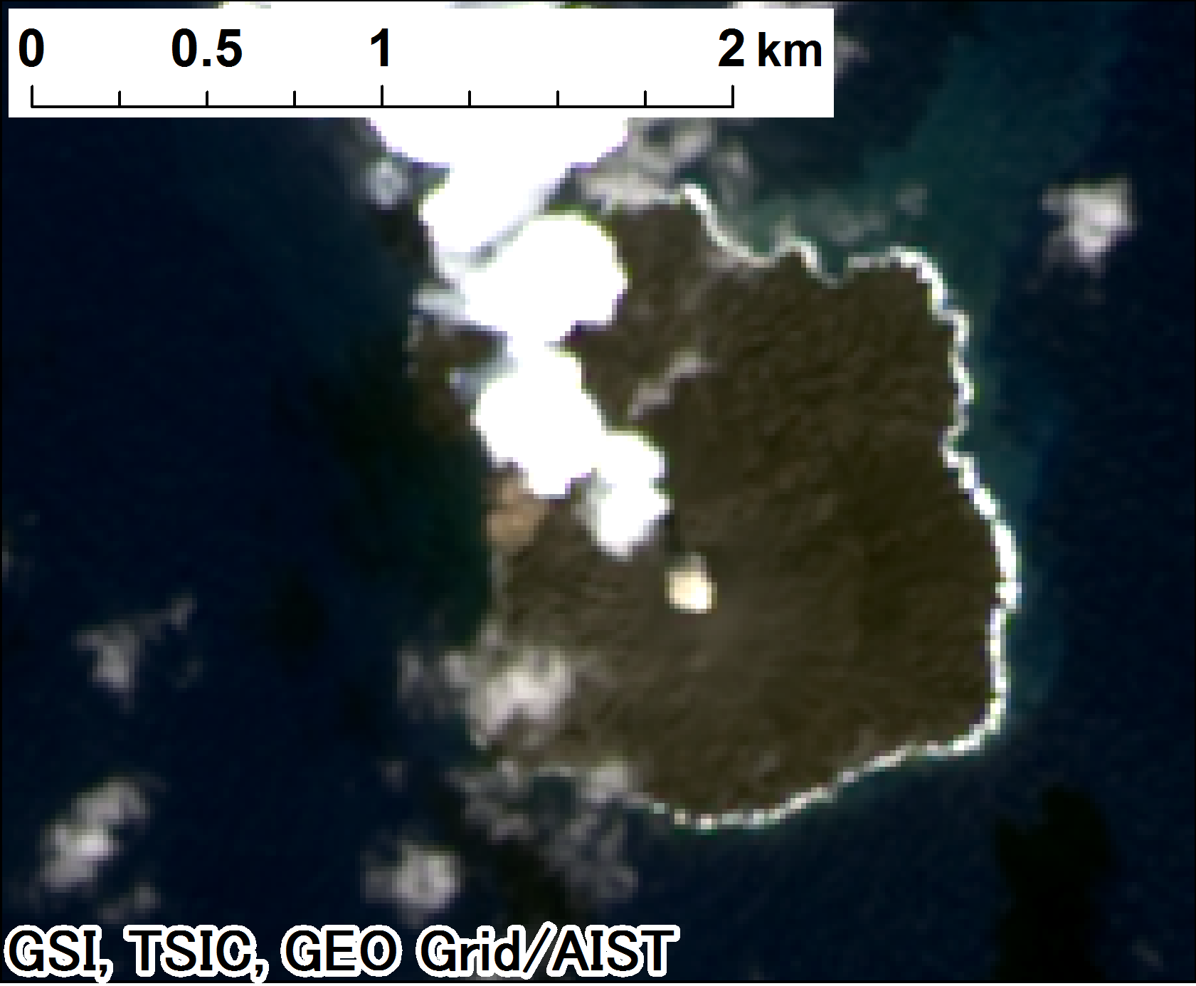 西之島付近の噴火、Landsat-8、2014年11月25日