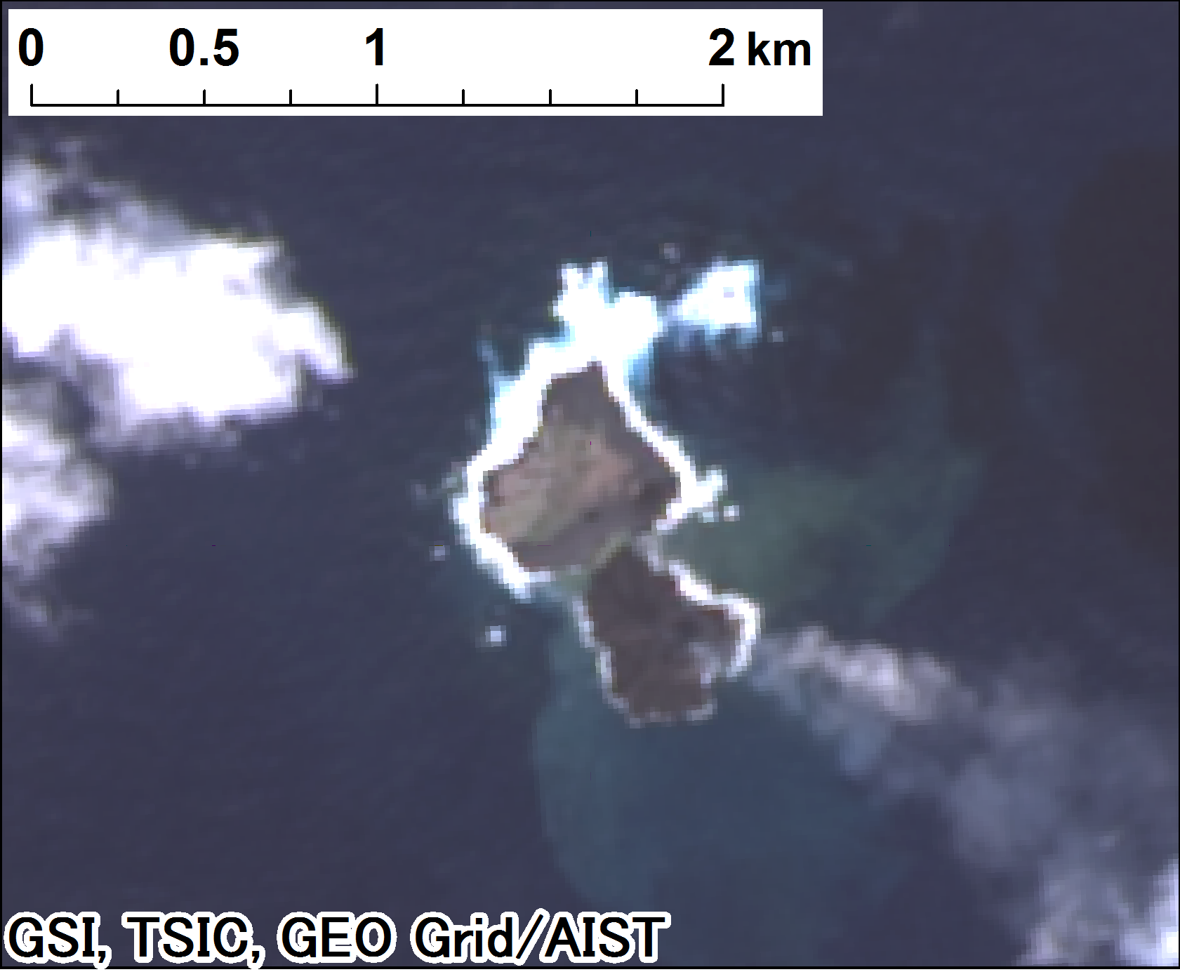 西之島付近の噴火、Landsat-8、2013年12月24日