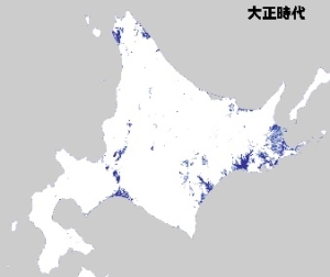 図１：北海道における大正時代の湿地の分布図