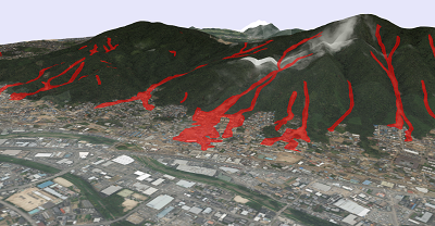 地理院地図3Dでの災害情報の表示例