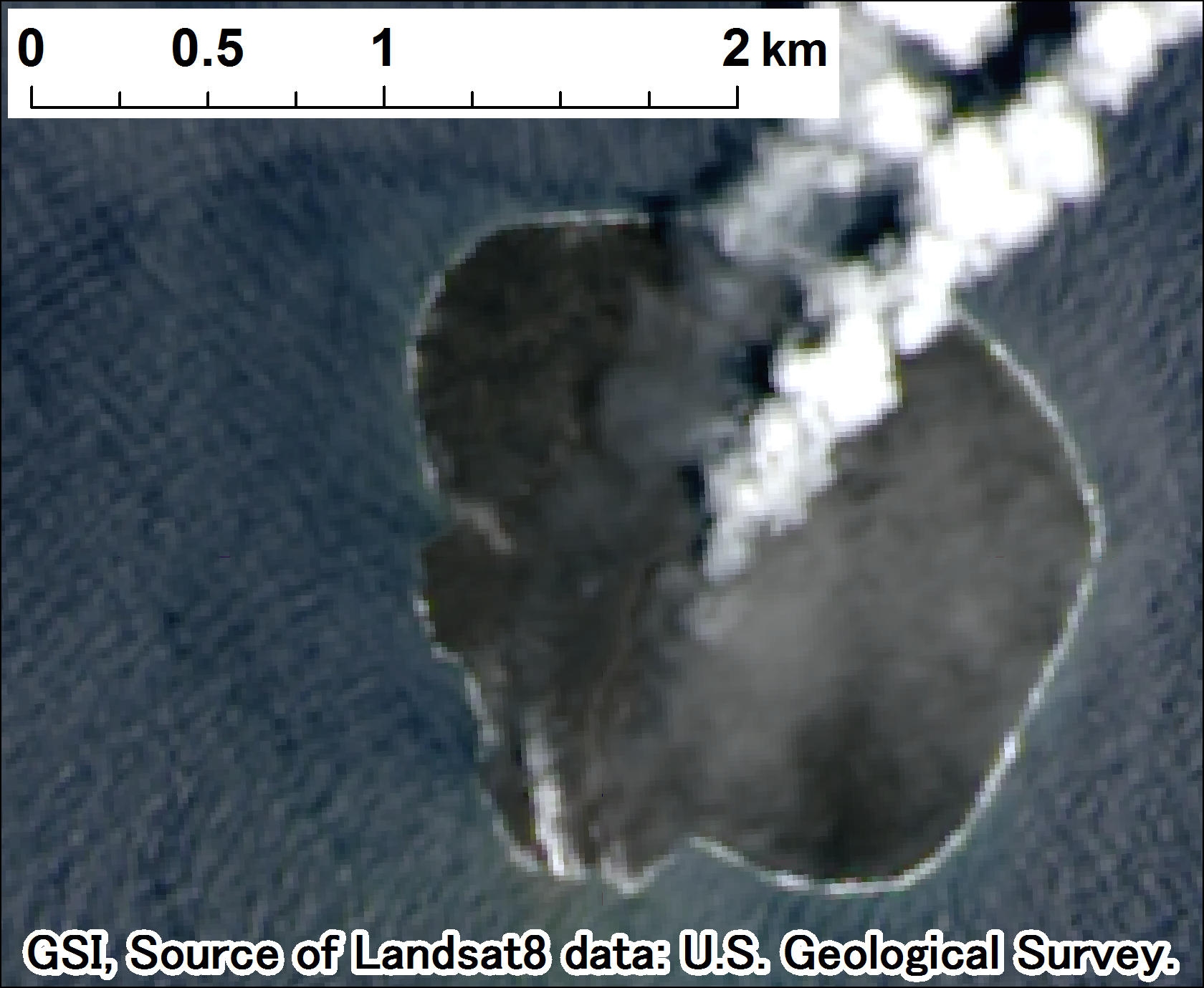 西之島付近の噴火、Landsat-8、2017年5月25日 ps