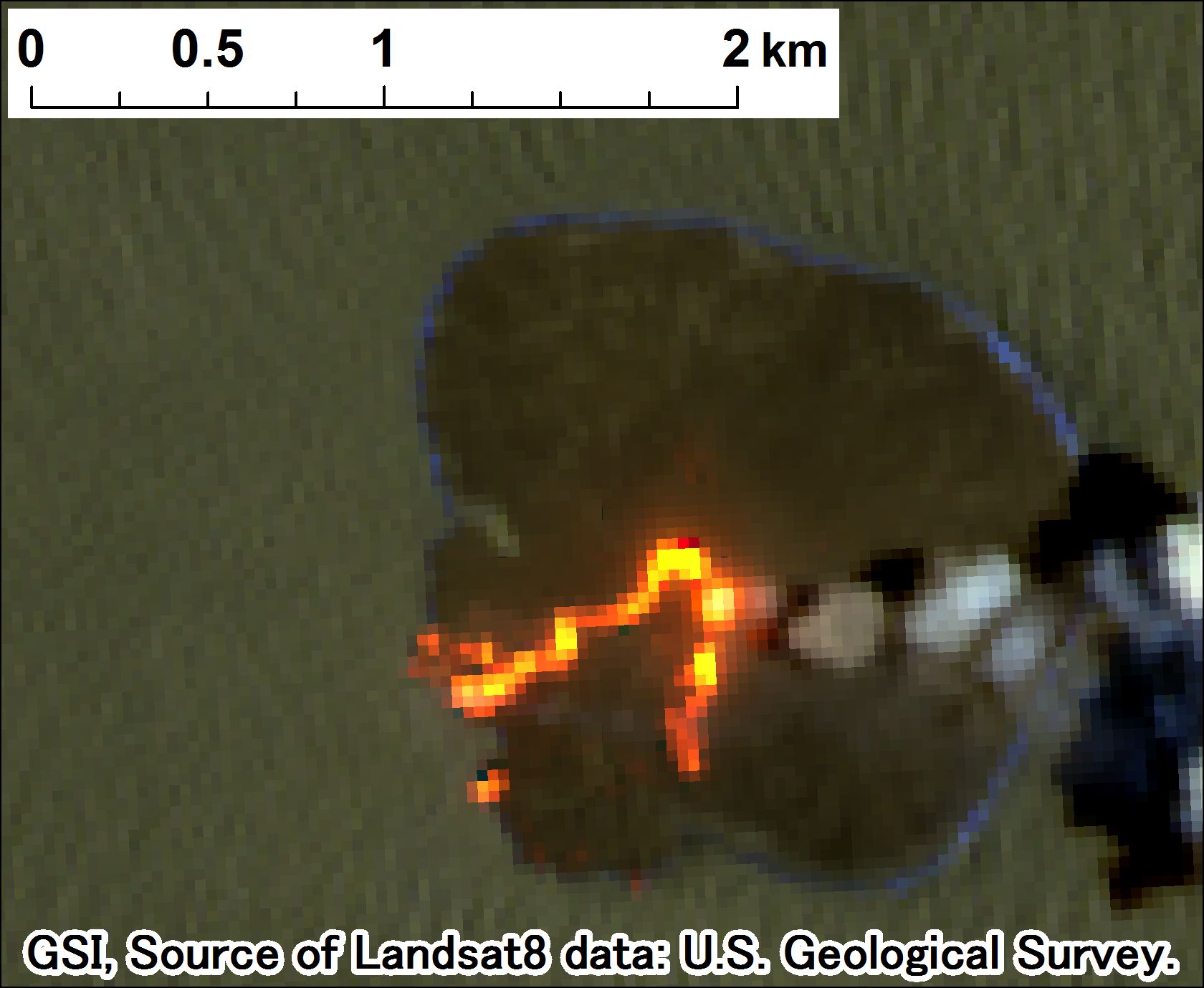 西之島付近の噴火、Landsat-8、2017年6月10日 band7,6,4
