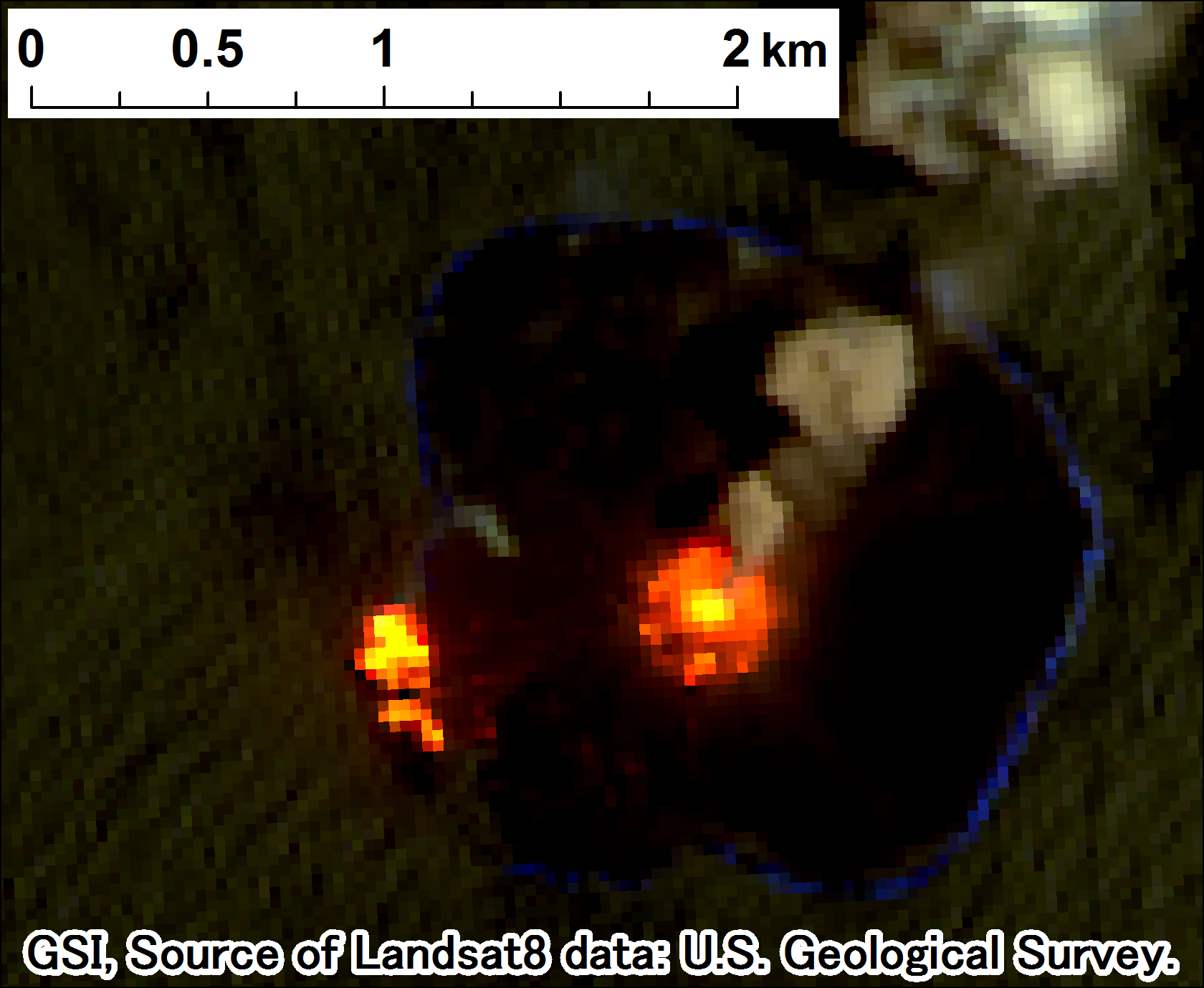 西之島付近の噴火、Landsat-8、2017年6月26日 band7,6,4