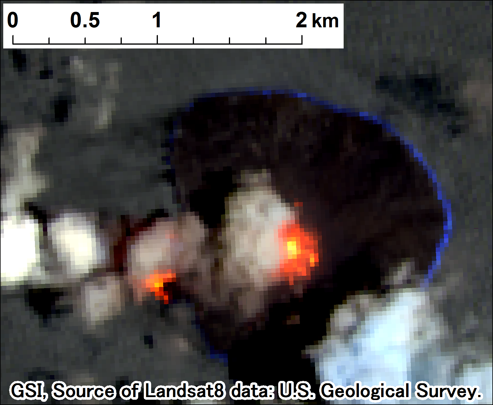 西之島付近の噴火、Landsat-8、2017年7月12日 band7,6,4