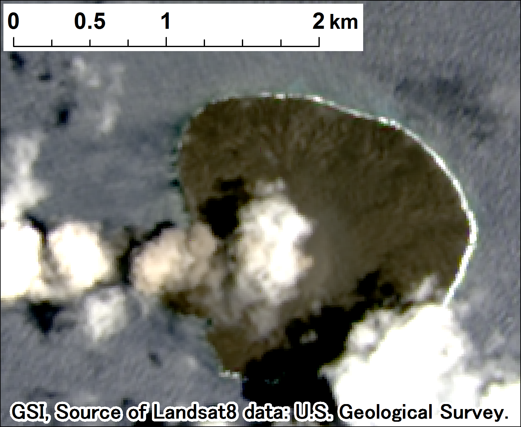 西之島付近の噴火、Landsat-8、2017年7月12日 ps