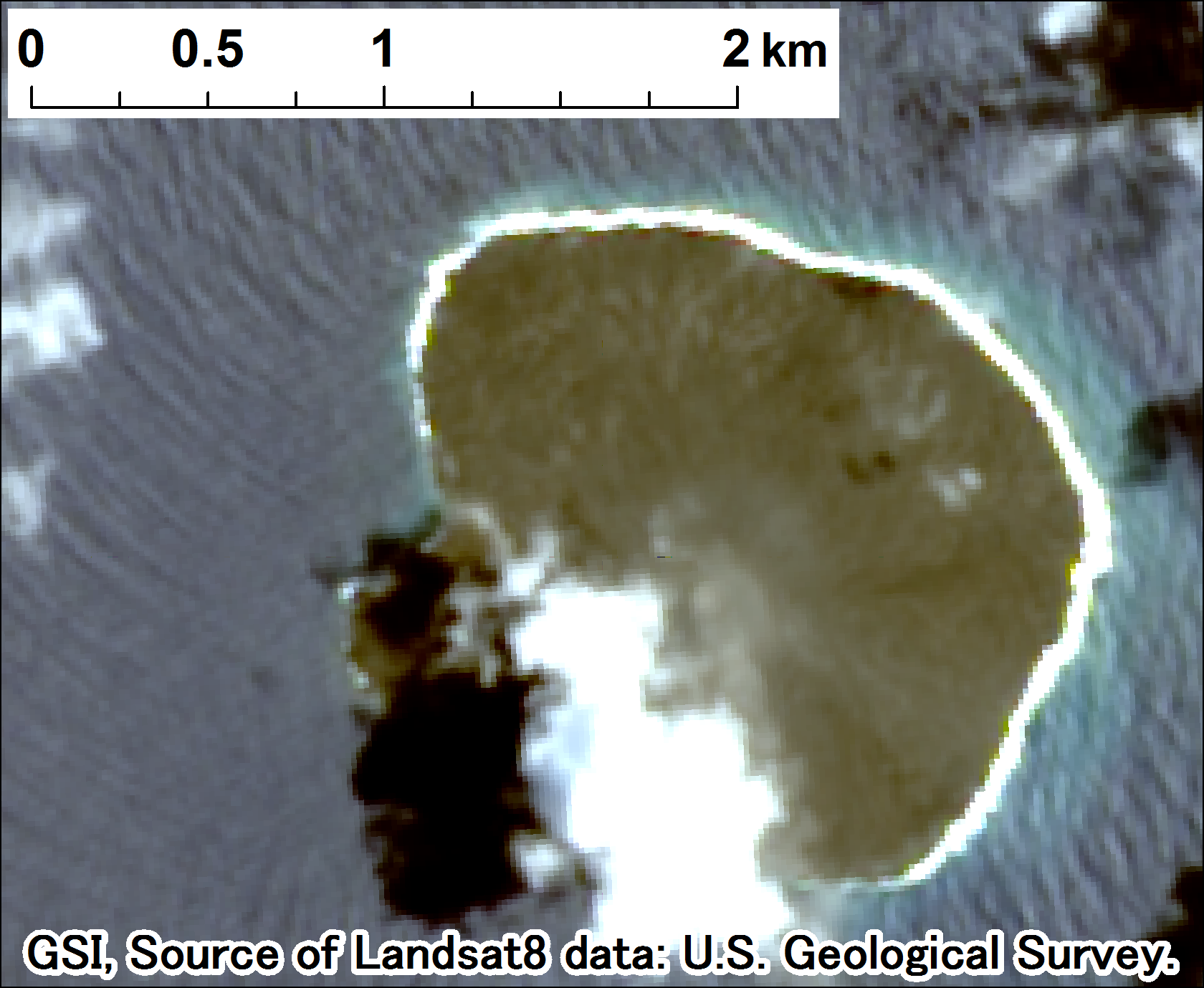 西之島付近の噴火、Landsat-8、2017年7月28日 ps