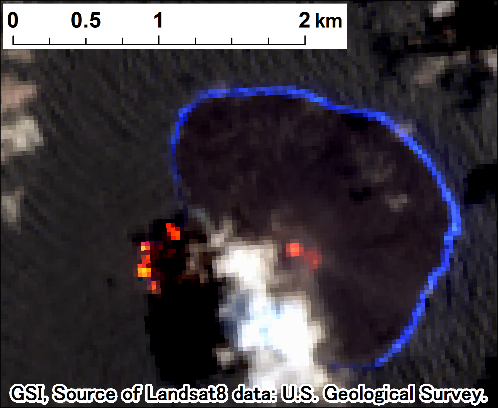 西之島付近の噴火、Landsat-8、2017年7月28日 band7,6,4