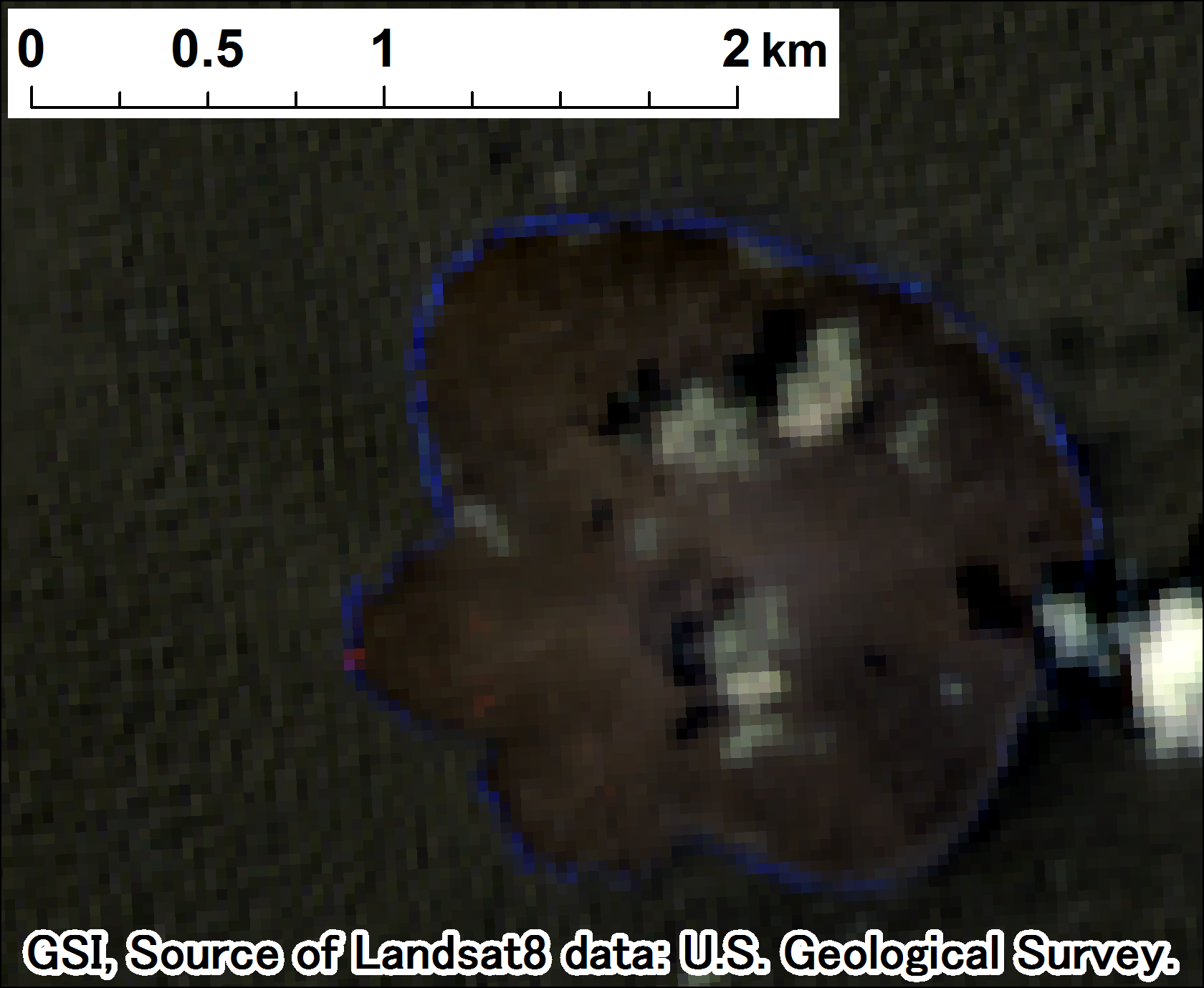 西之島付近の噴火、Landsat-8、2017年8月13日 band7,6,4