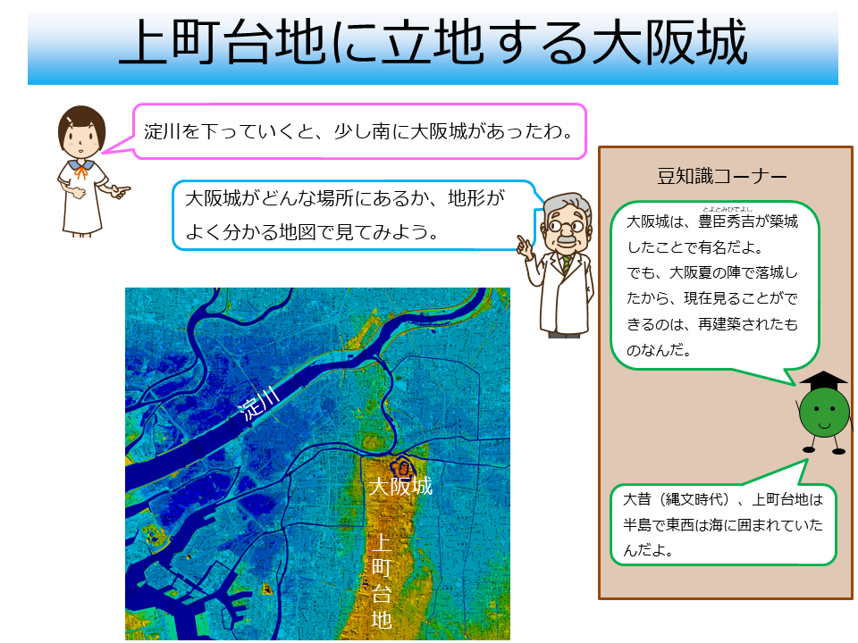 上町台地に立地する大阪城