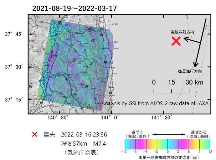 2021年 8月19日～2022年 3月17日の解析結果の干渉画像