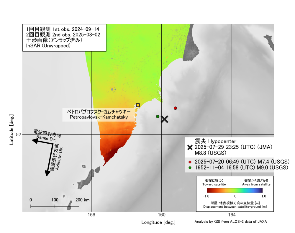 SAR干渉画像結果(アンラップ済み、Pair 2: 2024-09-14_2025-08-02)
